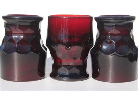 Vintage Ruby Red Georgian Pattern Glass Tumblers Drinking Glasses