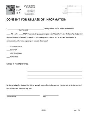 Fillable Online I Hereby Consent For The Release Of Information Fax