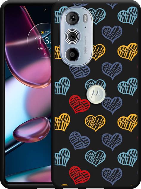 Motorola Edge 30 Pro Hoesje Zwart Doodle Hearts Designed By Cazy