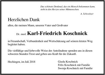 Traueranzeigen Von Karl Friedrich Koschnick Schwarzw Lder Bote Trauer