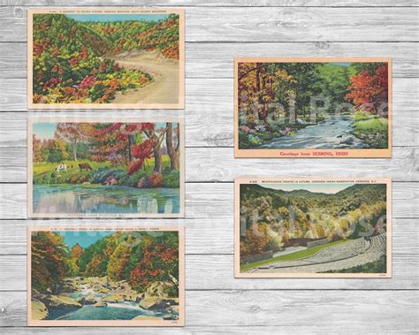 Fall Autumn Vintage Printable Postcards Set of 8 Cards - Etsy