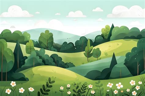 Spring Landscape With Trees And Hills Premium Ai Generated Image