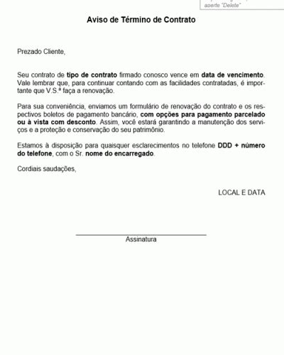 Exemplo De Aviso De Término De Contrato Modelo Simples