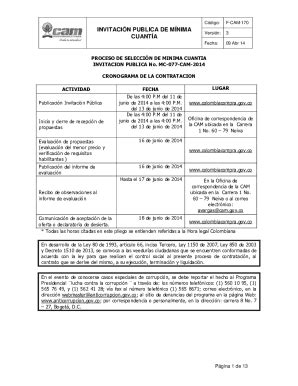 Completable En línea cam gov A206PR03 Invitacion publica de modalidad