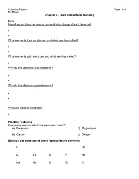 Chapter 7 Ionic And Metallic Bonding