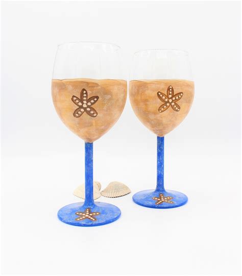 2 Starfish Wine Glasses Tropical Wine Glass Beach Wine Glass Beach