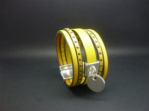 Bracelet Manchette Cuir Jaune M Daille En M Tal Plaqu Argent