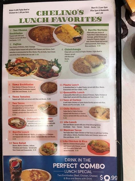 Menu At Chelinos Mexican Restaurant Yukon Ok Yukon Garth Brooks Blvd