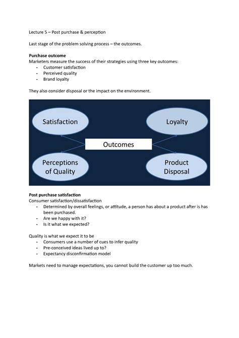 Lecture 5 - Post purchase & perception - Lecture 5 – Post purchase