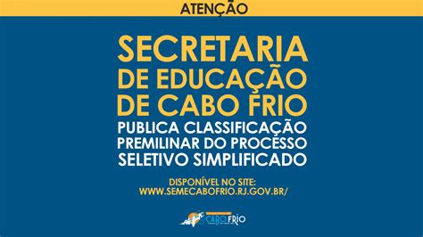 Secretaria de Educação de Cabo Frio publica classificação preliminar do