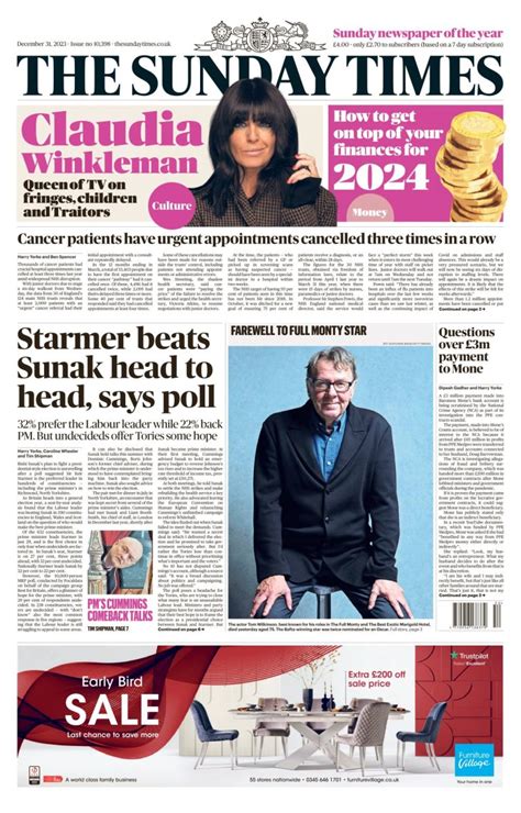 Sunday Times Front Page 31st Of December 2023 Tomorrow S Papers Today