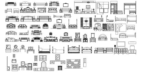 2D blocks of bedroom furniture, AutoCAD drawing, dwg file, CAD file ...