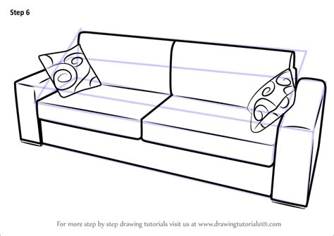 How To Draw Sofa With Cushions Furniture Step By Step