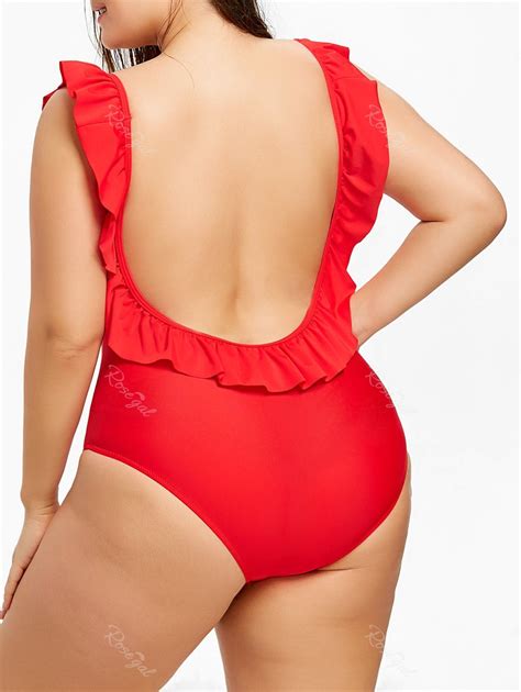 [40 Off] Backless Plus Size Ruffled Swimsuit Rosegal