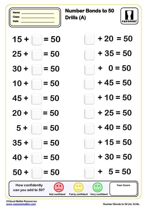 Number Bond To 50 Drills A Worksheet 20 Questions Pdf Printable