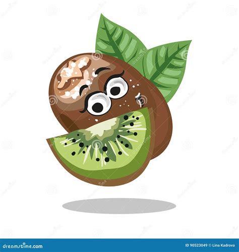 Kiwi Cute Kawaii Mascot Set Kawaii Food Faces Vector Illustration