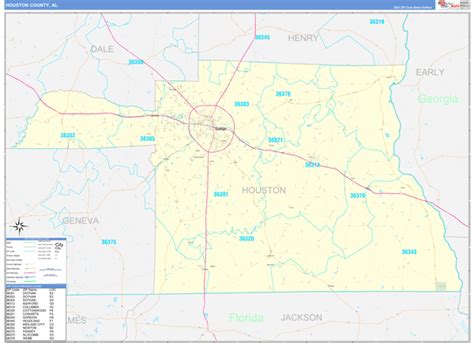 Houston County, AL Zip Code Wall Map Basic Style by MarketMAPS - MapSales