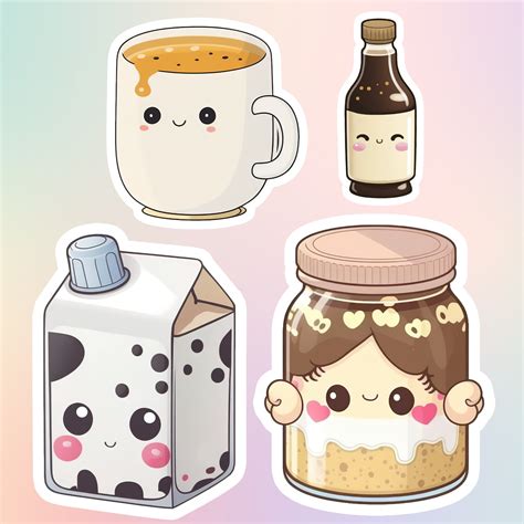 Cute Food Stickers PNG Kawaii Clipart Set Cute Clip Art Sticker Sheet ...