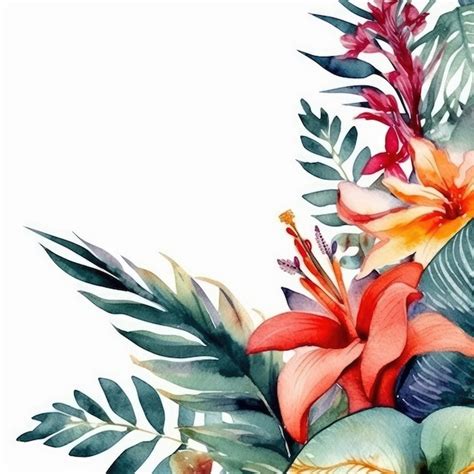 Premium Ai Image Tropical Watercolor Border On White Background