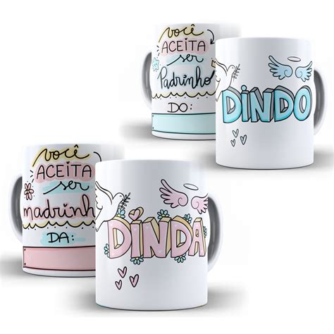 Kit Canecas Dindo E Dinda Nome Frase E Foto Personalizada Copo