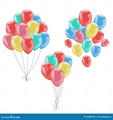 Manojos De Globos Coloridos Del Helio Aislados En Blanco Ilustraci N