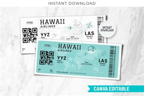 Hawaii Trip Ticket Boarding Pass Canva Graphic By Snapybiz · Creative Fabrica