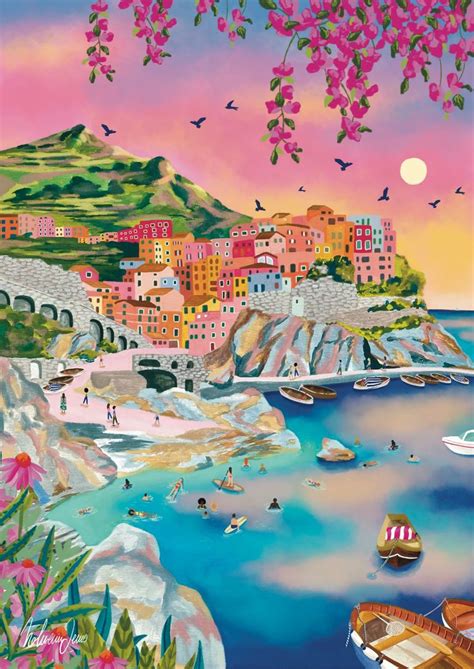 Manarola Cinque Terre Italy Travel Illustration Birthday Gift Christmas