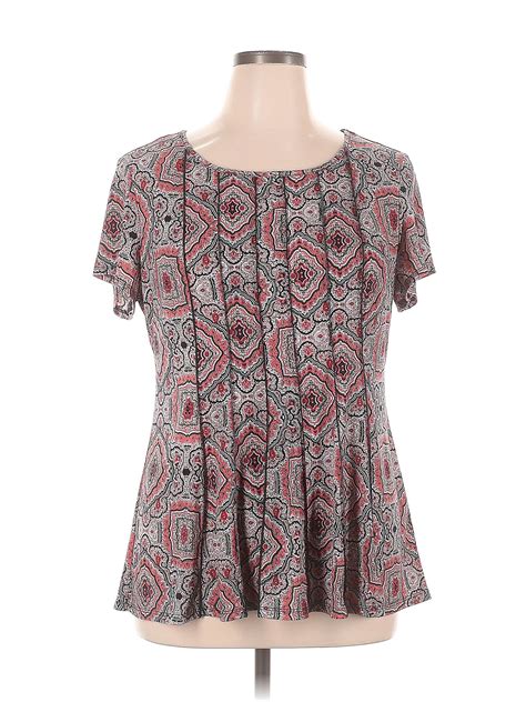 Roz Ali Paisley Multi Color Gray Short Sleeve Blouse Size XL 75