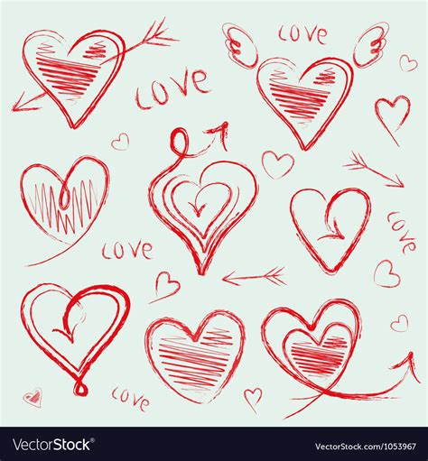 Hand Drawn Hearts Royalty Free Vector Image Vectorstock