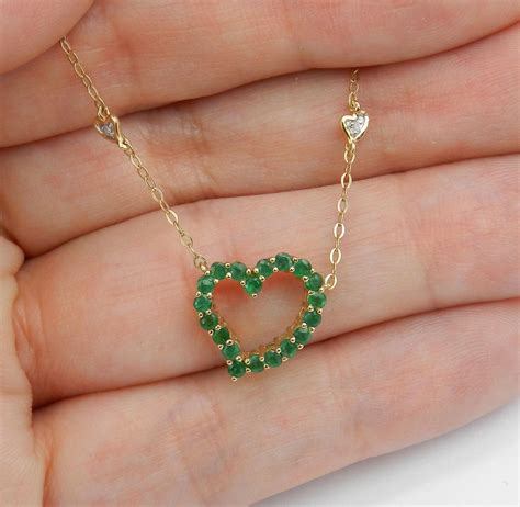 Emerald And Diamond Heart Necklace 14k Yellow Gold Pendant 18 Chain Wedding T