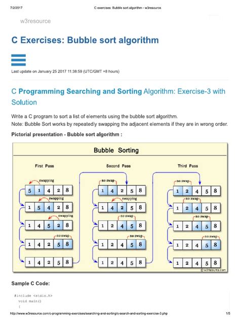 C Exercises Bubble Sort Algorithm W3resource Pdf