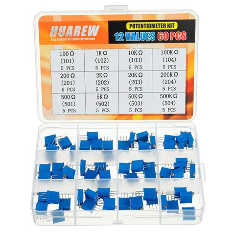 HUAREW 12 Values 60 Pcs 3296W Multiturn Trimmer Potentiometer 100 500 K