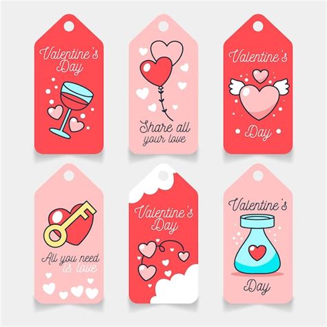 Conjunto De Etiquetas De San Valentín Dibujadas A Mano Vector Gratis