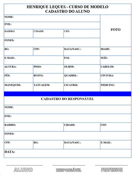 Hl Curso De Modelo Ficha De Inscri O Para Alunos