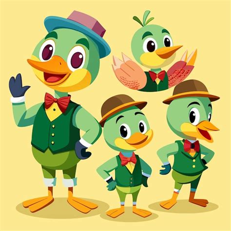 El Lindo Pato En Las Poses De Los Dibujos Animados Vector Premium