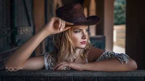 Wallpaper Women Blonde Face Blue Eyes Depth Of Field Hat