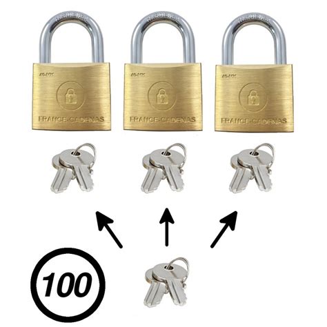 Lot de 100 cadenas laiton pour casiers et vestiaires avec clé passe