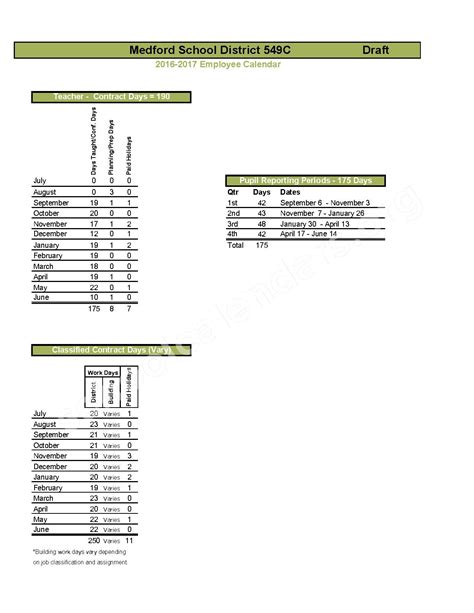 Medford School District 549C Calendars – Medford, OR