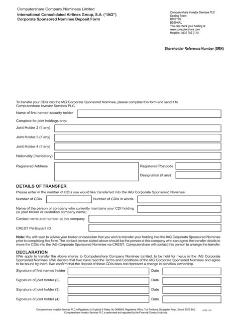 Fillable Online 11t6ie 03deposit Form Computershare Fax Email Print Pdffiller