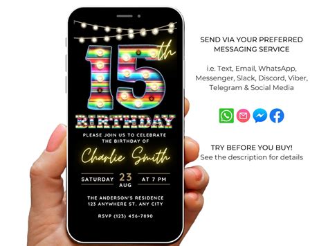 Editable 15th Birthday Invitation Template Digital Invite For Etsy