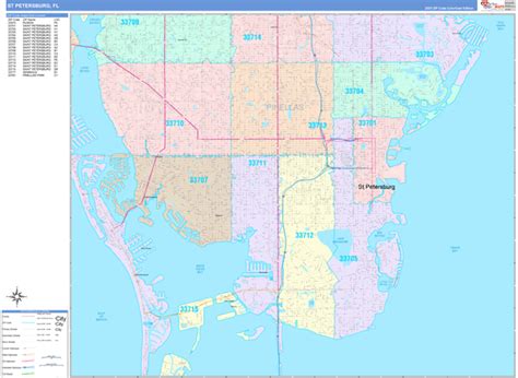 St Petersburg Florida Wall Map Color Cast Style By Marketmaps