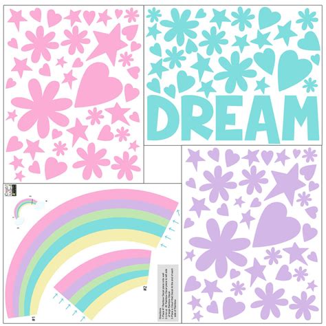 Rainbow Dream Girls Wall Decals (118) Pieces for Bedroom Peel and Stick Wall Decor Stickers for ...