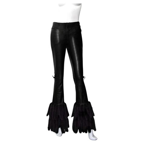 Gucci 1999 Black Leather And Mink Fur Flare Pants Trousers By Tom