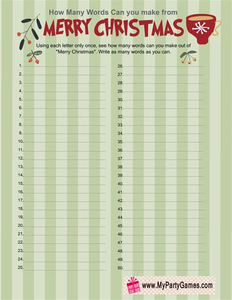 A Printable Christmas Wish List With The Words How Many Words Can You