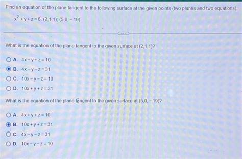 Solved Find An Equation Of The Plane Tangent To The