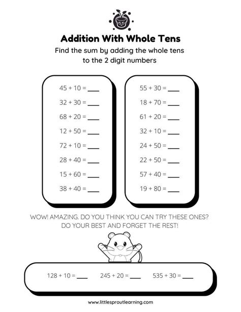 Adding Whole Tens To 2 Digit Numbers Little Sprout Art