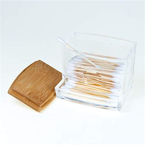 NAGU Acrylic Qtip Holder With Bamboo Lid Clear Small Cotton Swab