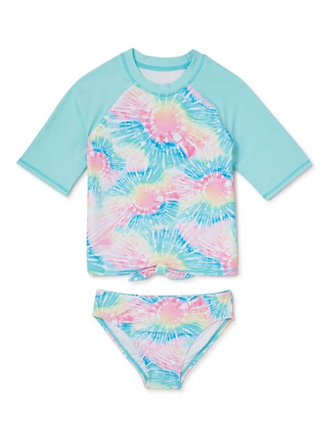 Shelloha Girls Short Sleeve Tie Dye Rash Guard And Bikini Bottoms Swim