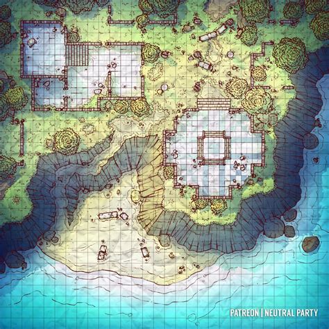 [oc][art] Oceanside Ruins Battlemap Dnd Dnd World Map Dungeon Maps Fantasy Map