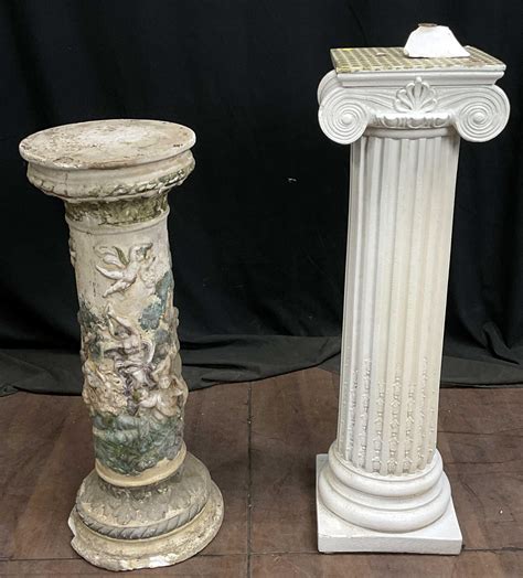 Lot 2pc Cast Plaster Column Pedestals